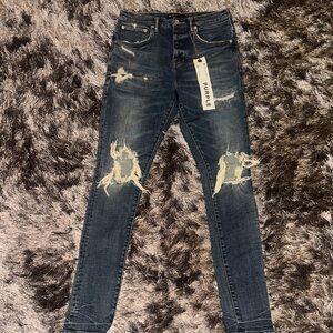 Men's Distressed Blue Jeans Purple Brand P002